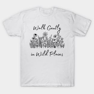 Lispe Walk Gently in Wild Places Black & White Wildflower T-Shirt